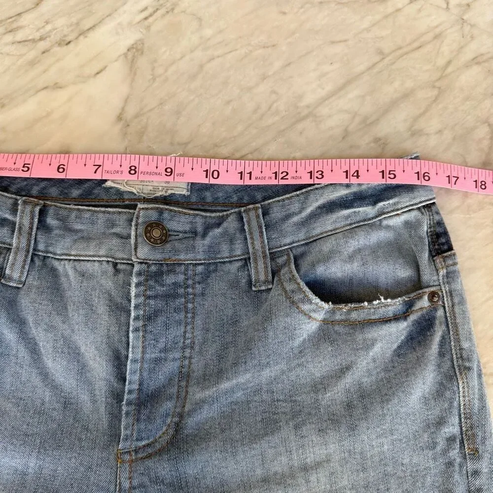 Free People Patched and Relaxed Skinny Camp Jeans raw hem size 30